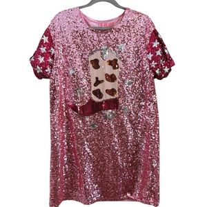 Simply Southern Pink Sequin Tee with Star and Boot Design